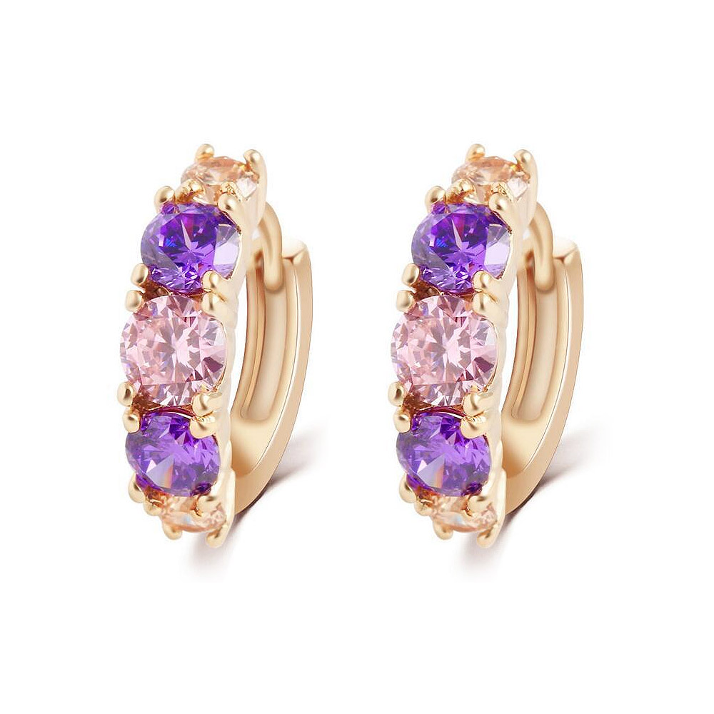 Gold Hoop Earrings With Mulit-Color CZ For Wholesale